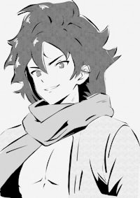 a black and white drawing of an anime character