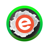 a green and orange icon with the word e on it