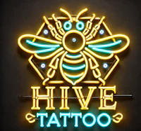 a neon sign that says hive tattoo