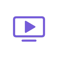 a purple icon of a video player on a black background