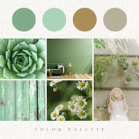 a color palette of greens, yellows, and whites