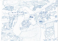 a drawing of a man holding a pencil