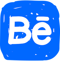 a blue square with the word be on it
