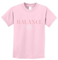 a pink t - shirt with the word balance on it