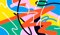 an abstract painting with colorful lines and shapes