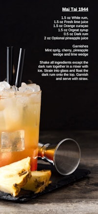 a cocktail with a pineapple garnish and a straw
