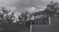 a black and white photo of a house