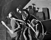 a black and white drawing of a band on stage