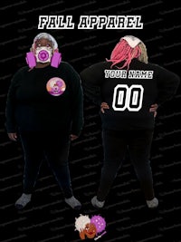a woman and a man in a sweatshirt with the words fall apparel