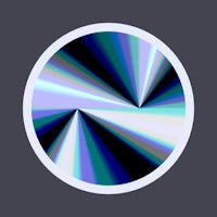 a blue and purple circle with rays in it