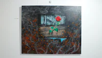 a painting of a red rose on a wall