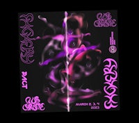 a poster with a purple and black design on it