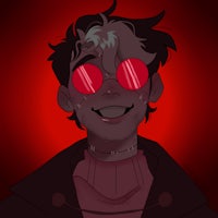 a drawing of a man with red glasses