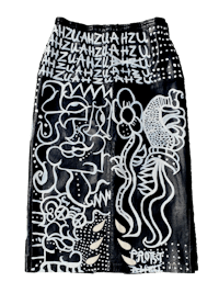 a black and white skirt with a drawing on it