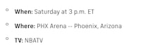 when saturday at 3 pm et where pxa arena phoenix arizona tv