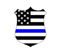 a blue and white shield with a thin blue line