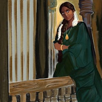 a painting of a woman in a green sari