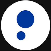 a blue and white circle with a blue dot in the middle