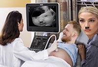 an image of a woman and a baby in a hospital bed