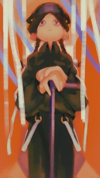a drawing of an anime character holding a sword