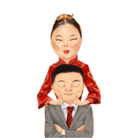 caricature of a man and woman in traditional chinese clothing