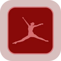 a woman in a red square with a ballerina in the air