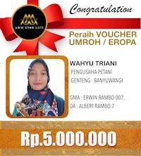 a woman wearing a hijab with the words congratulations perhiah voucher umfoh eropa