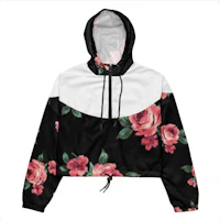 a black and white floral print hoodie with hood