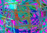 a psychedelic painting with a blue, pink, and green background