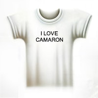 a white t - shirt that says i love camaron