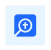 a magnifying glass icon with a cross on it