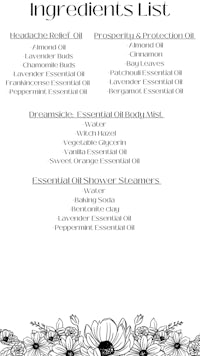 a list of essential oils with flowers and flowers