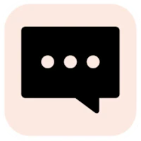 a black and white icon with a speech bubble