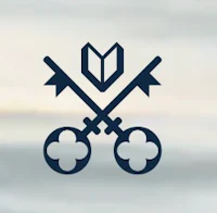 two crossed keys on a blue background