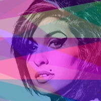 an image of a woman with a colorful background