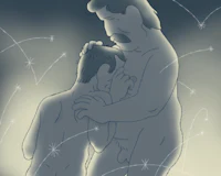 a man is hugging another man in the dark