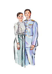 a drawing of a man and woman in uniform