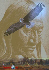 a painting of a native american man with an eagle
