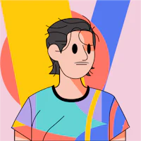 a cartoon of a man in a colorful t - shirt