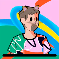 a cartoon of a man with a cat on his head