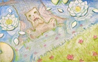 a drawing of a teddy bear and flowers