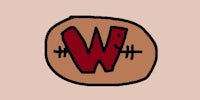 a cartoon of the letter w on a beige background