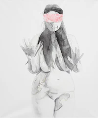 a painting of a naked woman with her hands in the air