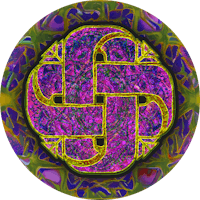 a purple and yellow celtic design in a circular shape