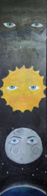a painting of the sun, moon and stars