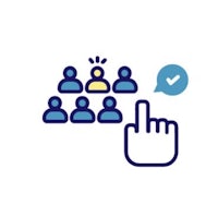 an icon of a hand with a finger pointing at a group of people