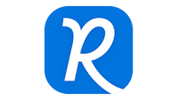 a blue logo with the letter r on it