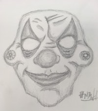 a pencil drawing of a clown face