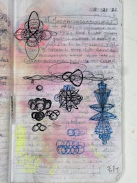 an open notebook with drawings on it