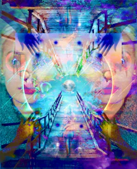 a digital painting of a person on a bridge